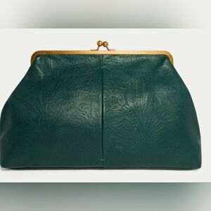 American Leather Co. Oversized Grace Kisslock Clutch in Hunter Green Tooled